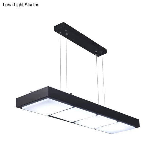 Modern Metal Rectangular Island Lamp With 3/4/5 Lights In Black/White - Office Hanging Light