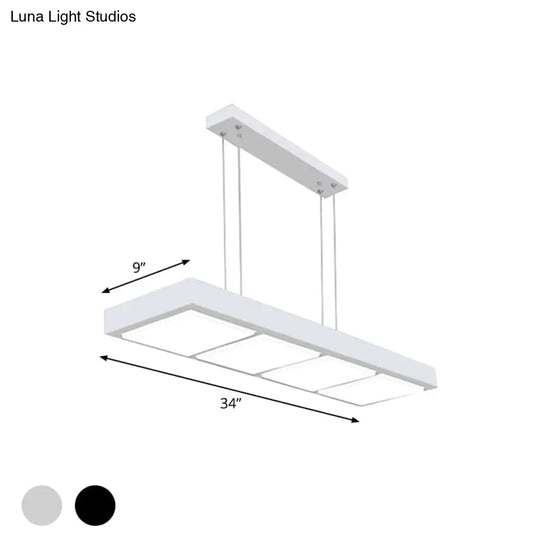 Modern Metal Rectangular Island Lamp With 3/4/5 Lights In Black/White - Office Hanging Light