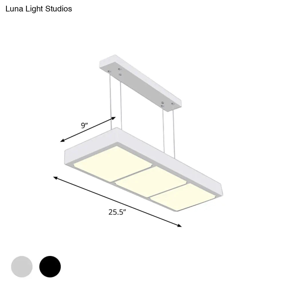 Modern Metal Rectangular Island Lamp With 3/4/5 Lights In Black/White - Office Hanging Light