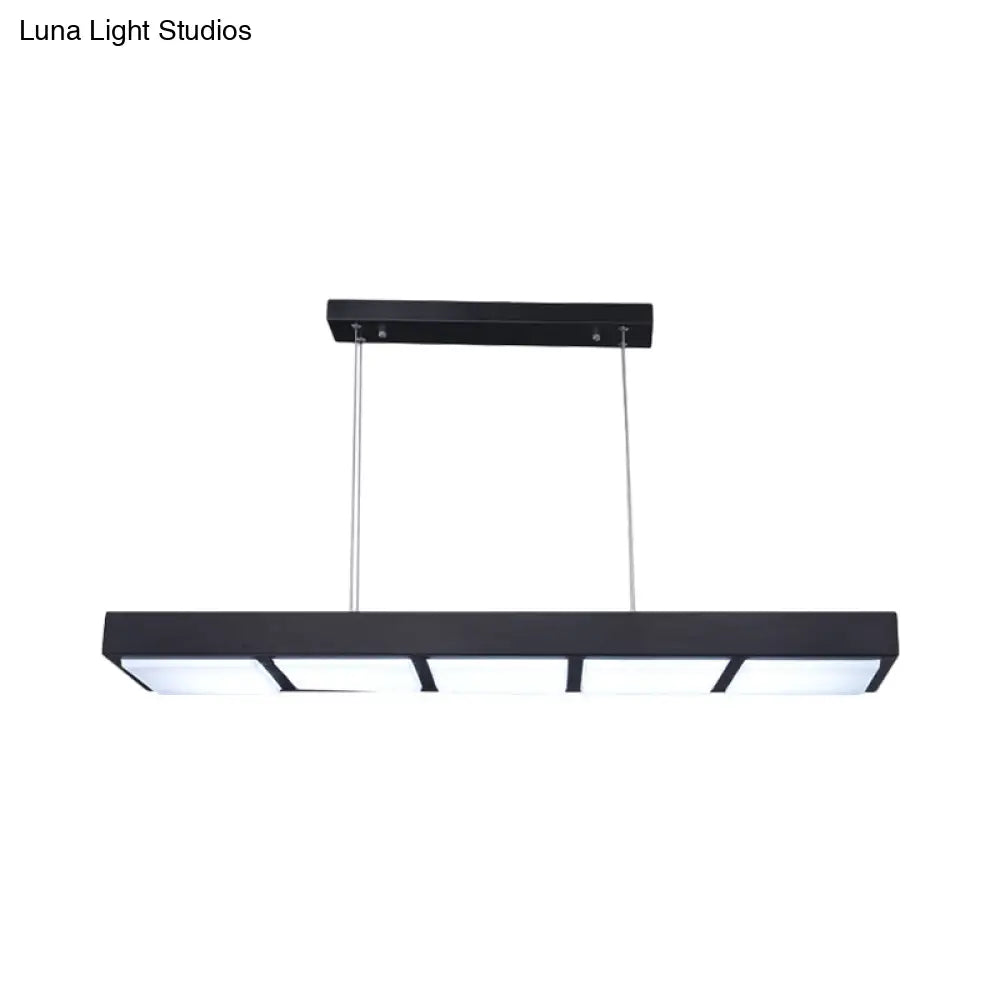 Modern Metal Rectangular Island Lamp With 3/4/5 Lights In Black/White - Office Hanging Light