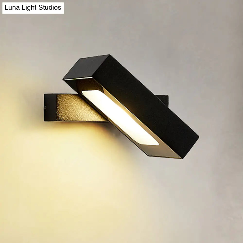 Modern Metal Rectangular Wall Sconce Led Mount Light With Rotatable Design (Black/White/Grey)