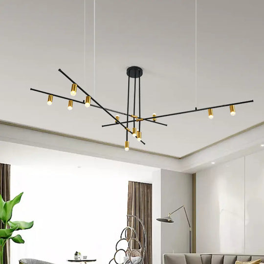 Modern Metal Rectilinear Chandelier Light: Black Ceiling Fixture (3/4/9 Lights) 12 /