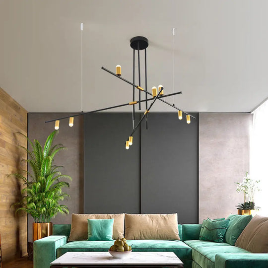 Modern Metal Rectilinear Chandelier Light: Black Ceiling Fixture (3/4/9 Lights) 9 /