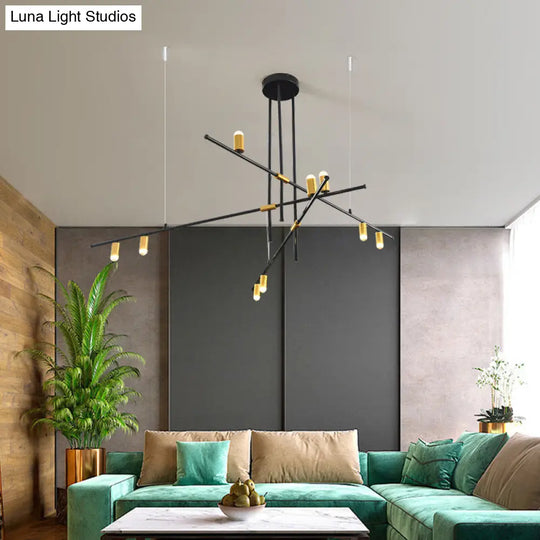 Modern Metal Rectilinear Chandelier - 3/4/9 Light Black Ceiling Fixture 9 /