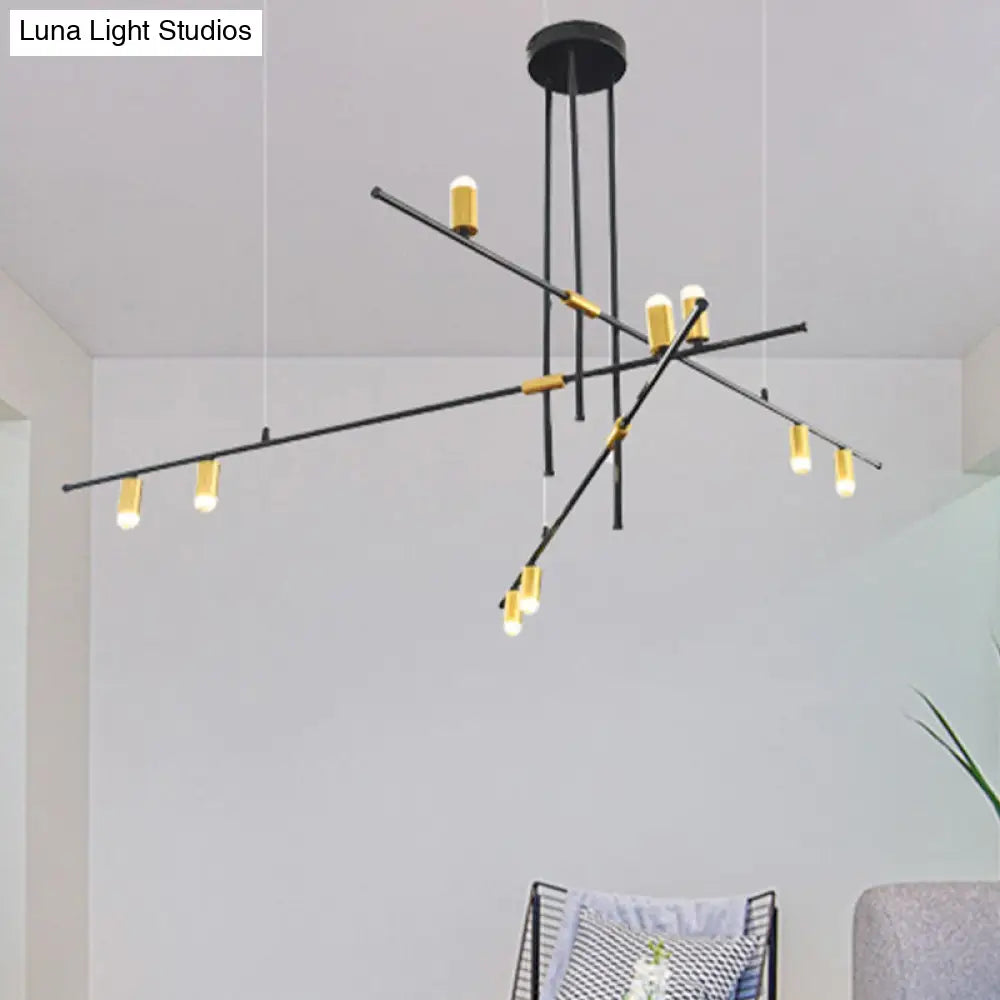 Modern Metal Rectilinear Chandelier Light: Black Ceiling Fixture (3/4/9 Lights)