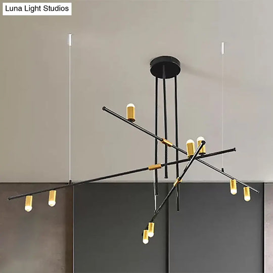 Modern Metal Rectilinear Chandelier Light: Black Ceiling Fixture (3/4/9 Lights)