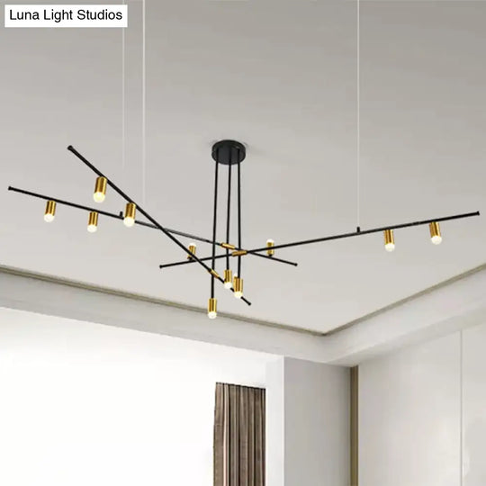 Modern Metal Rectilinear Chandelier Light: Black Ceiling Fixture (3/4/9 Lights)