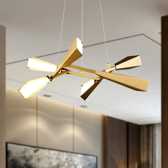 Modern Metal Rectilinear Chandelier With Quill Shade - 6/8 Lights Gold Finish Perfect For Dining