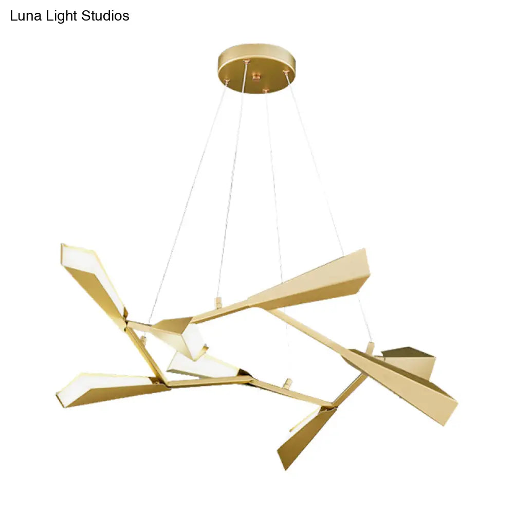 Modern Metal Rectilinear Chandelier With Quill Shade - 6/8 Lights Gold Finish Perfect For Dining