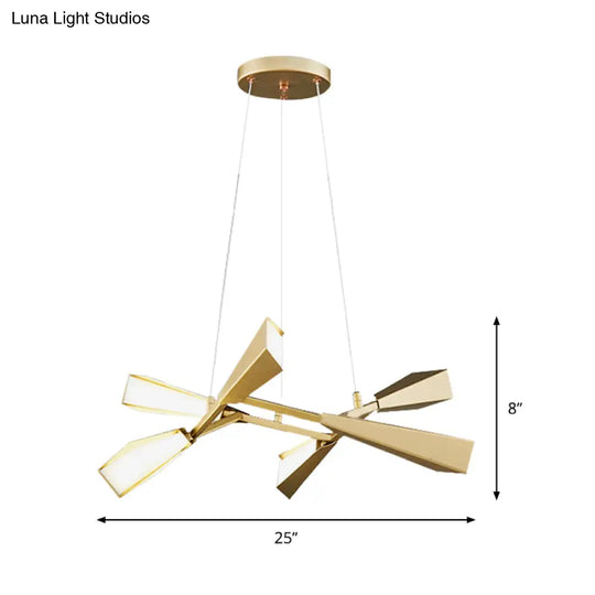 Modern Metal Rectilinear Chandelier With Quill Shade - 6/8 Lights Gold Finish Perfect For Dining