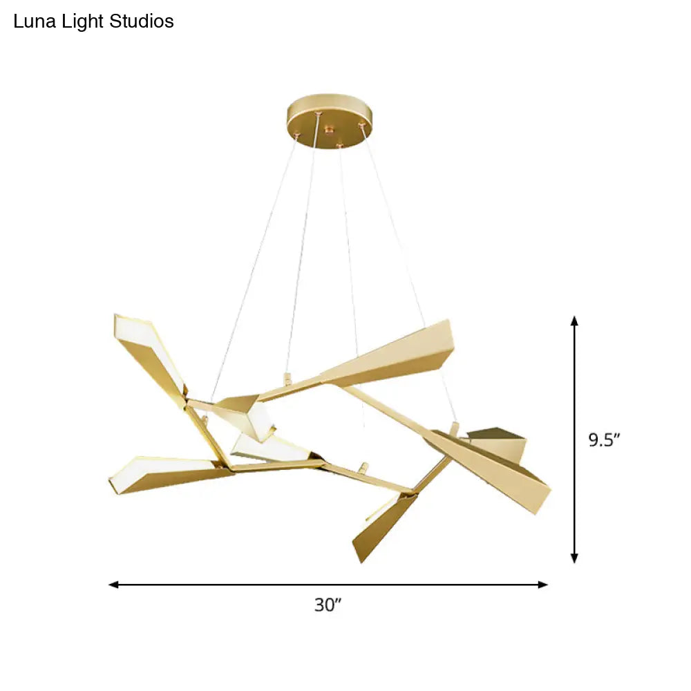 Modern Metal Rectilinear Chandelier With Quill Shade - 6/8 Lights Gold Finish Perfect For Dining