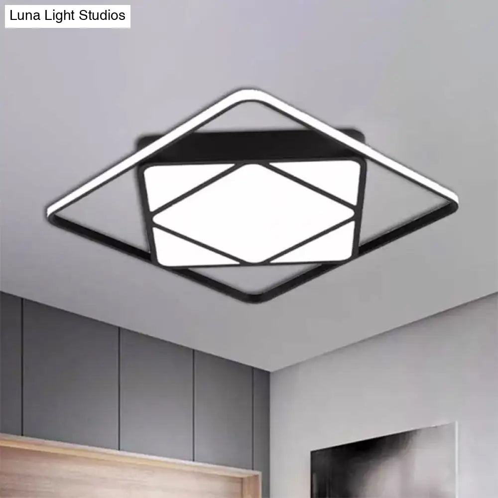 Modern Metal Rhombus Flush Mount Ceiling Light For Bedroom - Led White/Black Warm/White 18/23.5 Wide