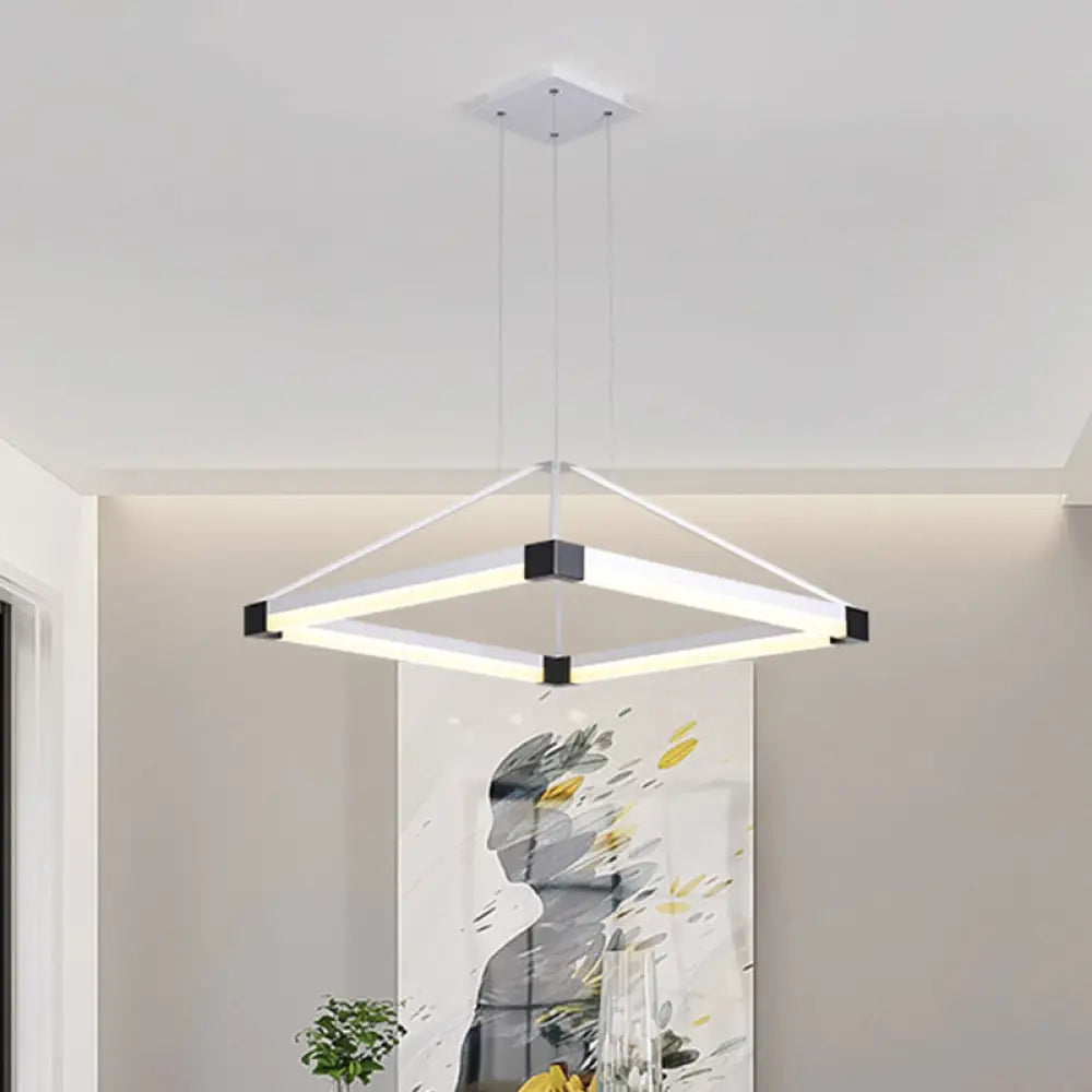 Modern Metal Rhombus Pendant Light Fixture White/Coffee Led Chandelier In Warm/White -