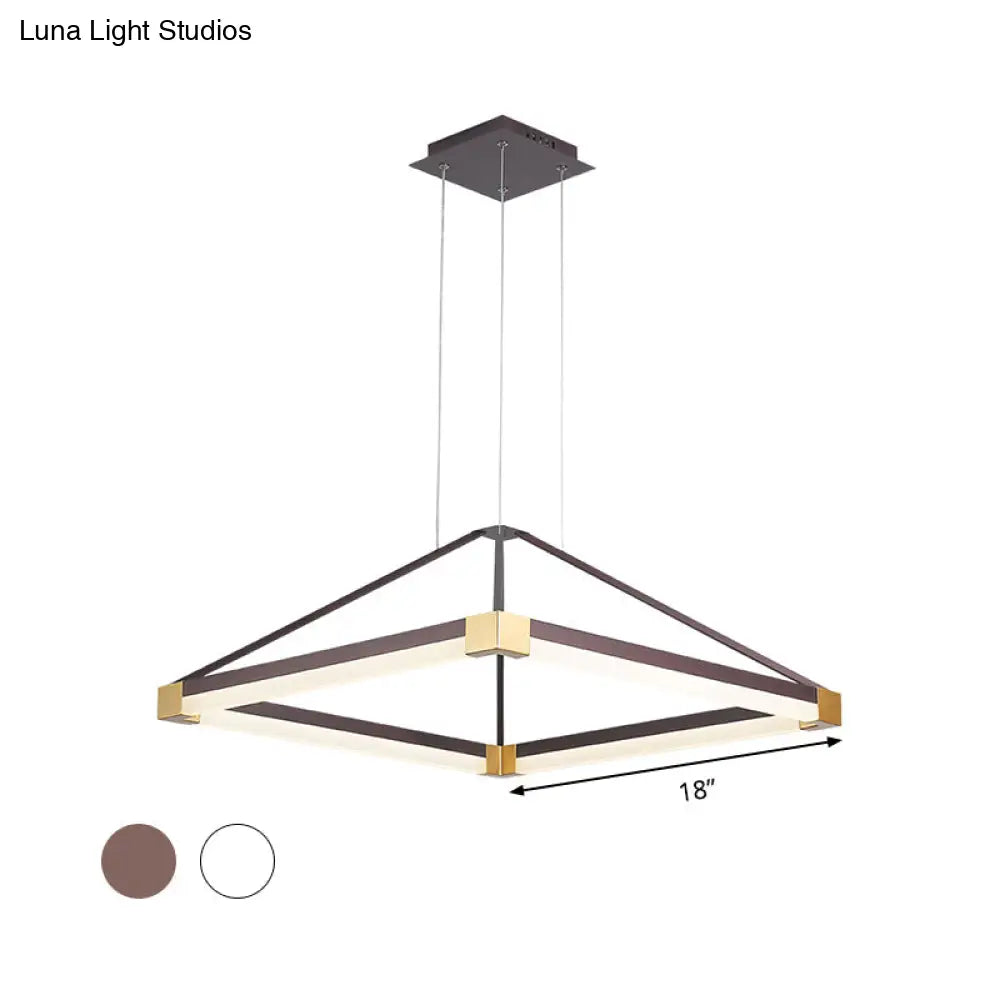 Modern Rhombus Pendant Light: Metal White/Coffee Led Chandelier With Warm/White Light 18/23.5/31.5