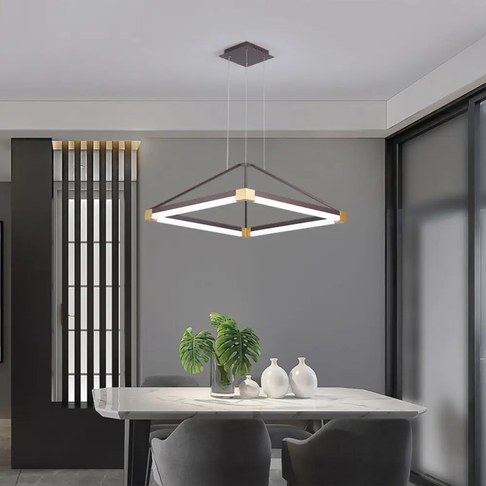 Modern Metal Rhombus Pendant Light Fixture White/Coffee Led Chandelier In Warm/White -