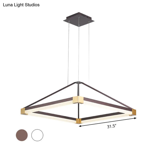 Modern Metal Rhombus Pendant Light Fixture White/Coffee Led Chandelier In Warm/White -