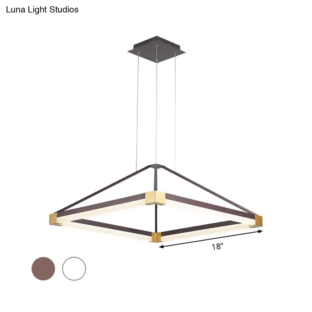 Modern Metal Rhombus Pendant Light Fixture White/Coffee Led Chandelier In Warm/White -