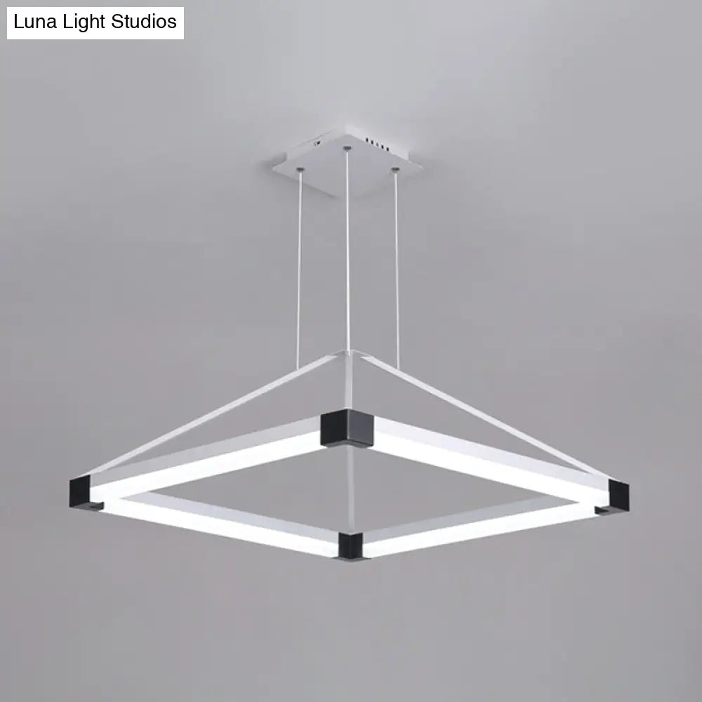 Modern Rhombus Pendant Light: Metal White/Coffee Led Chandelier With Warm/White Light 18/23.5/31.5