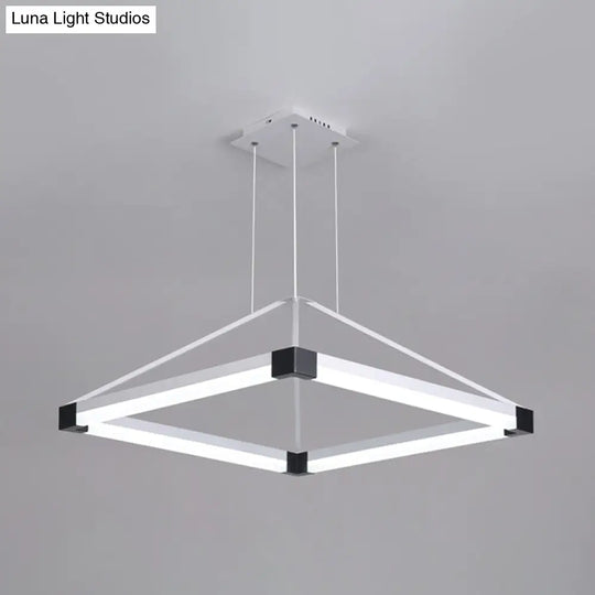 Modern Rhombus Pendant Light: Metal White/Coffee Led Chandelier With Warm/White Light 18/23.5/31.5