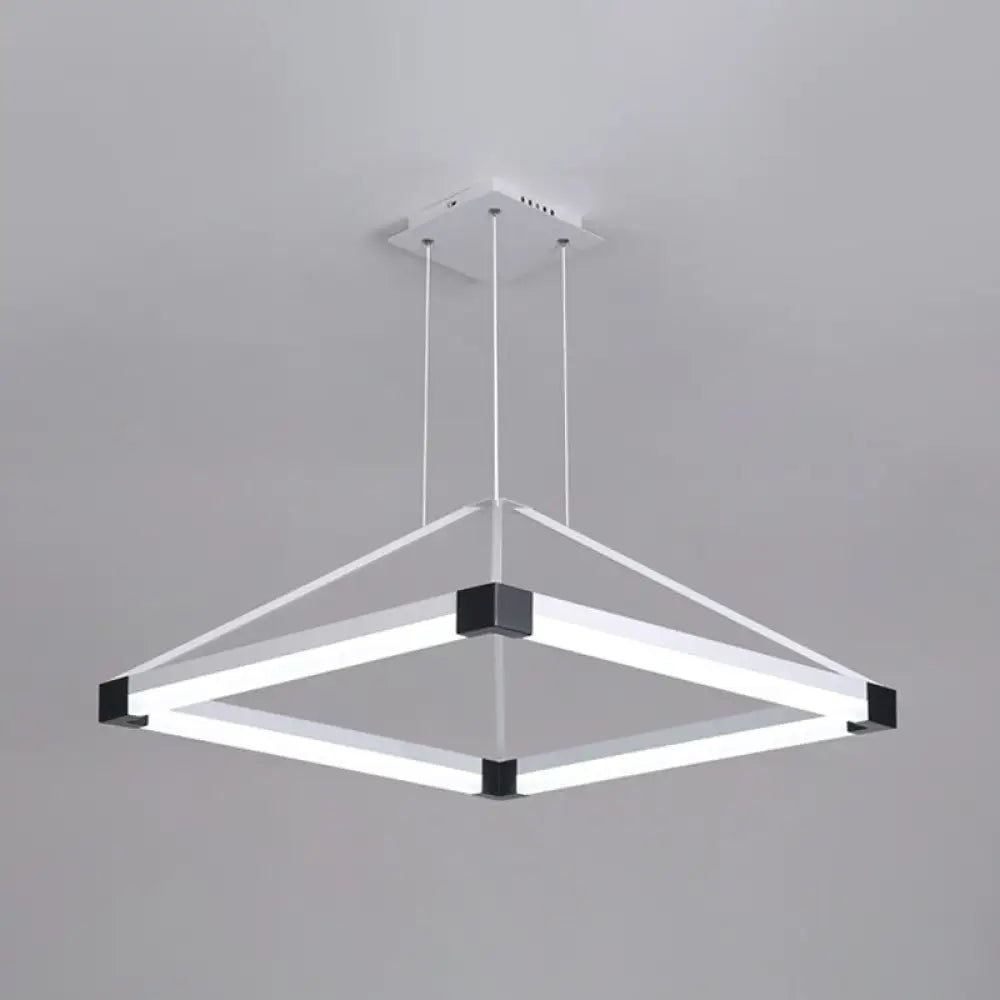 Modern Metal Rhombus Pendant Light Fixture White/Coffee Led Chandelier In Warm/White -