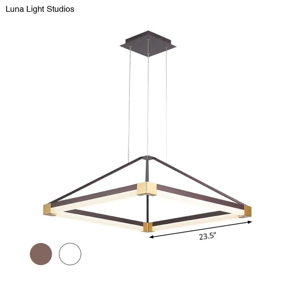 Modern Metal Rhombus Pendant Light Fixture White/Coffee Led Chandelier In Warm/White -