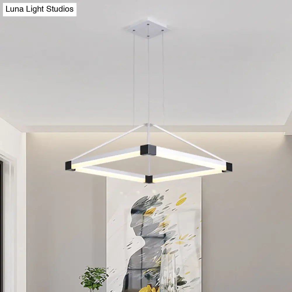 Modern Rhombus Pendant Light: Metal White/Coffee Led Chandelier With Warm/White Light 18/23.5/31.5