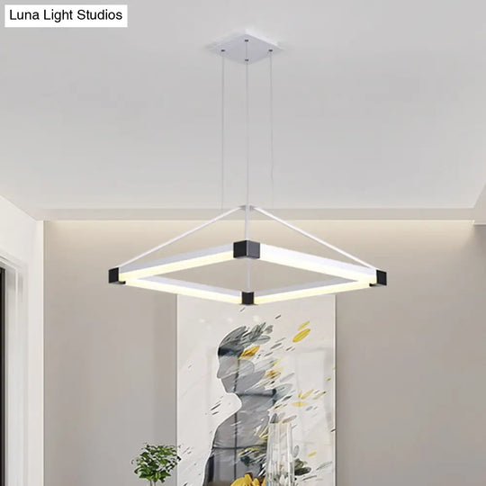 Modern Rhombus Pendant Light: Metal White/Coffee Led Chandelier With Warm/White Light 18/23.5/31.5