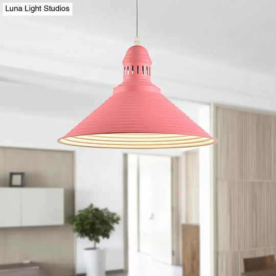 Ribbed Conical Pendant Light - Modern Metal Red/Yellow/White 1