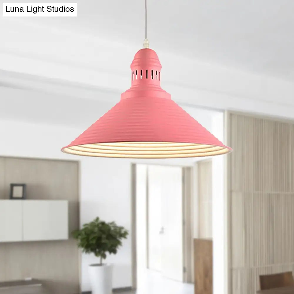 Modern Metal Ribbed Kitchen Pendant Light - Conical/Double Bubble 1-Light Red/Yellow/White