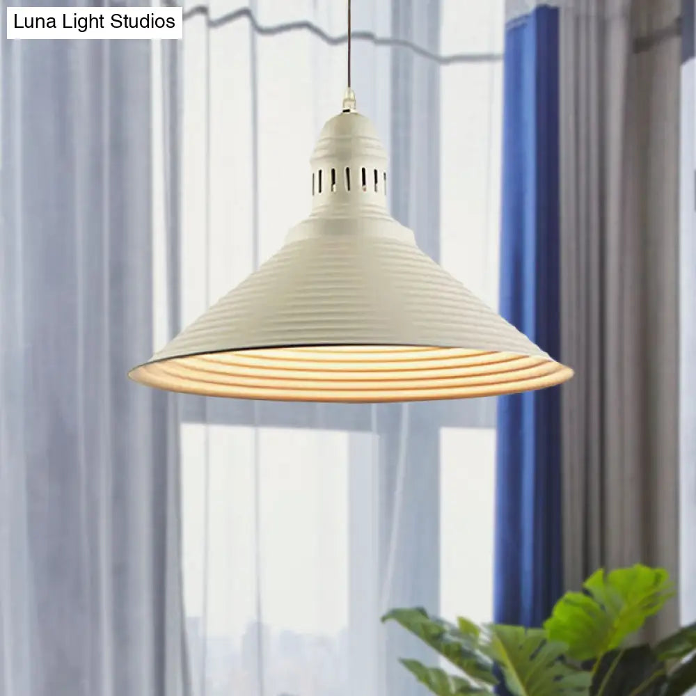 Ribbed Conical Pendant Light - Modern Metal Red/Yellow/White 1