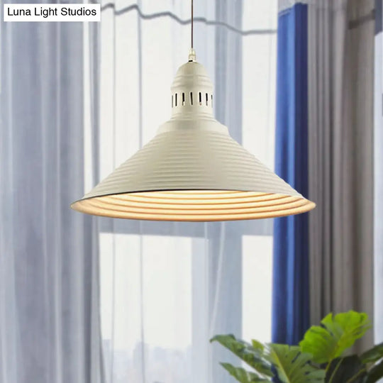 Ribbed Conical Pendant Light - Modern Metal Red/Yellow/White 1