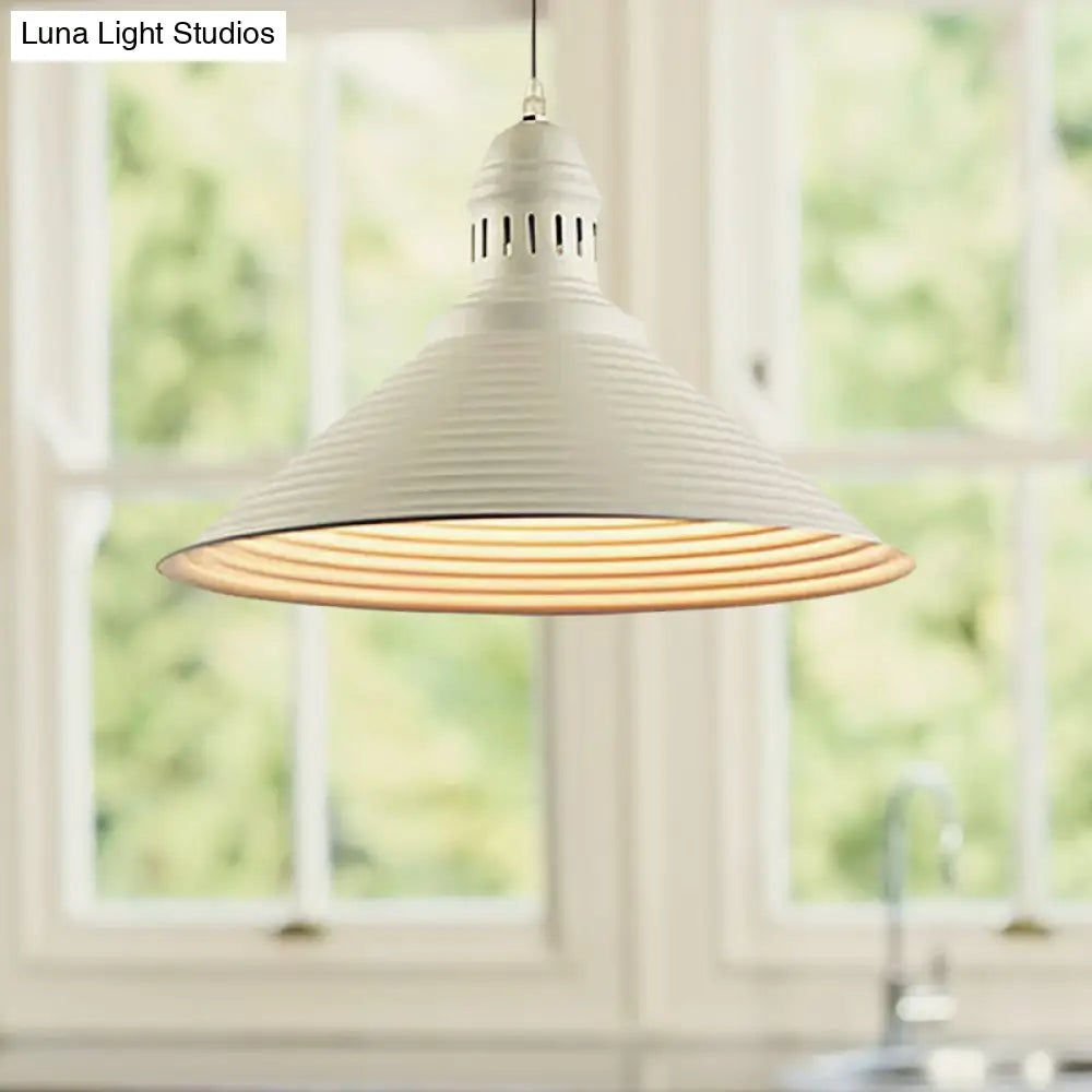 Ribbed Conical Pendant Light - Modern Metal Red/Yellow/White 1