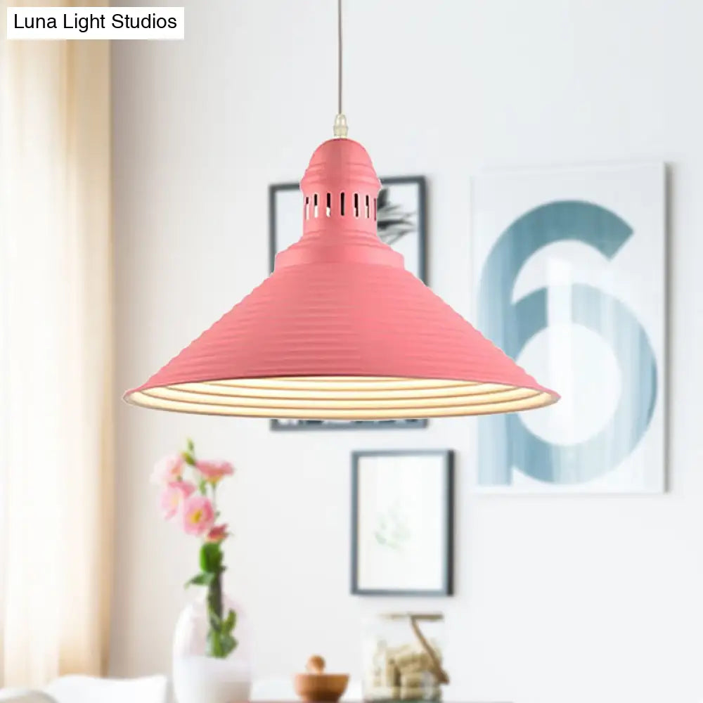 Modern Metal Ribbed Kitchen Pendant Light - Conical/Double Bubble 1-Light Red/Yellow/White