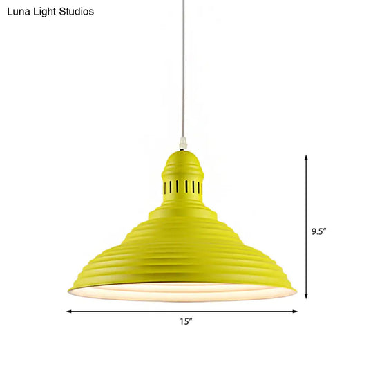 Modern Metal Ribbed Kitchen Pendant Light - Conical/Double Bubble 1-Light Red/Yellow/White