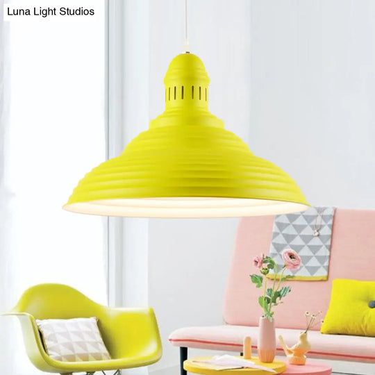 Ribbed Conical Pendant Light - Modern Metal Red/Yellow/White 1 Yellow