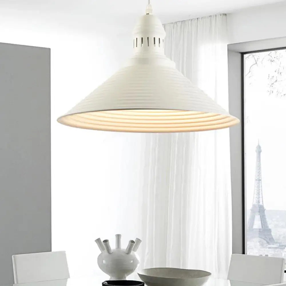 Modern Metal Ribbed Kitchen Pendant Light - Conical/Double Bubble 1-Light Red/Yellow/White White