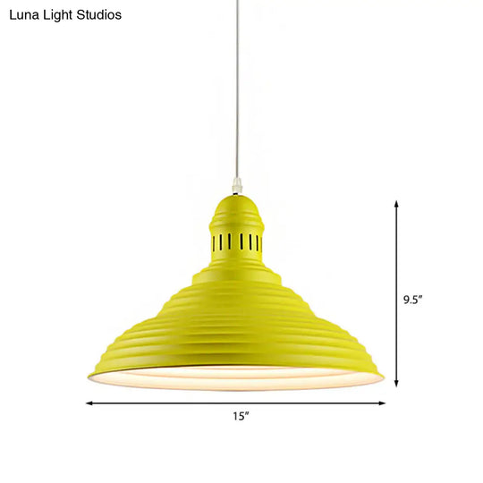 Ribbed Conical Pendant Light - Modern Metal Red/Yellow/White 1