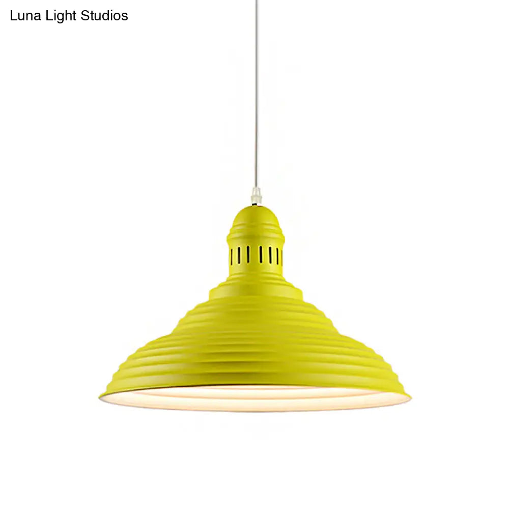 Modern Metal Ribbed Kitchen Pendant Light - Conical/Double Bubble 1-Light Red/Yellow/White