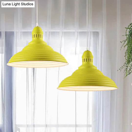 Ribbed Conical Pendant Light - Modern Metal Red/Yellow/White 1