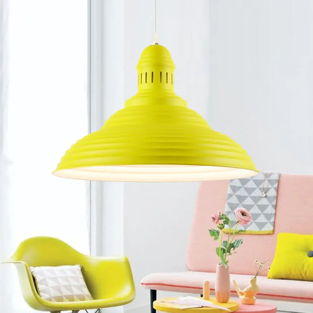 Modern Metal Ribbed Kitchen Pendant Light - Conical/Double Bubble 1-Light Red/Yellow/White Yellow