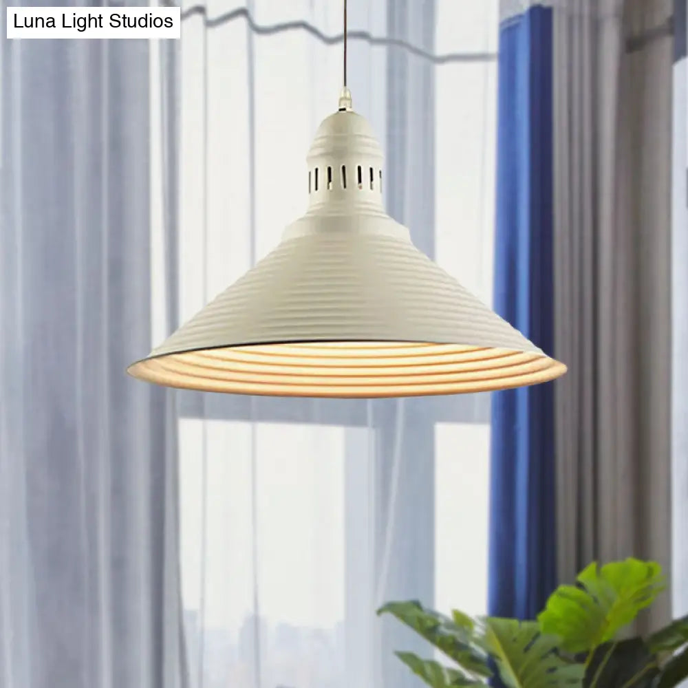 Modern Metal Ribbed Kitchen Pendant Light - Conical/Double Bubble 1-Light Red/Yellow/White