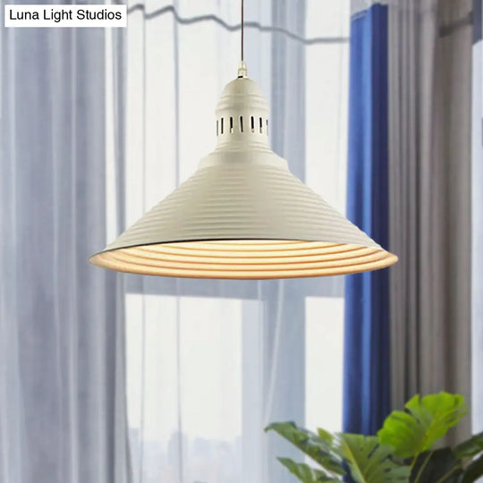 Modern Metal Ribbed Kitchen Pendant Light - Conical/Double Bubble 1-Light Red/Yellow/White