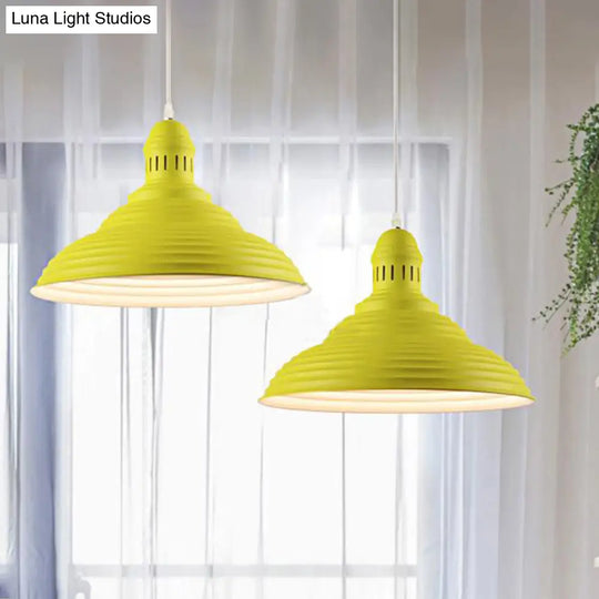 Modern Metal Ribbed Kitchen Pendant Light - Conical/Double Bubble 1-Light Red/Yellow/White