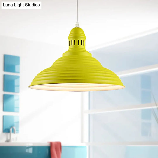 Modern Metal Ribbed Kitchen Pendant Light - Conical/Double Bubble 1-Light Red/Yellow/White