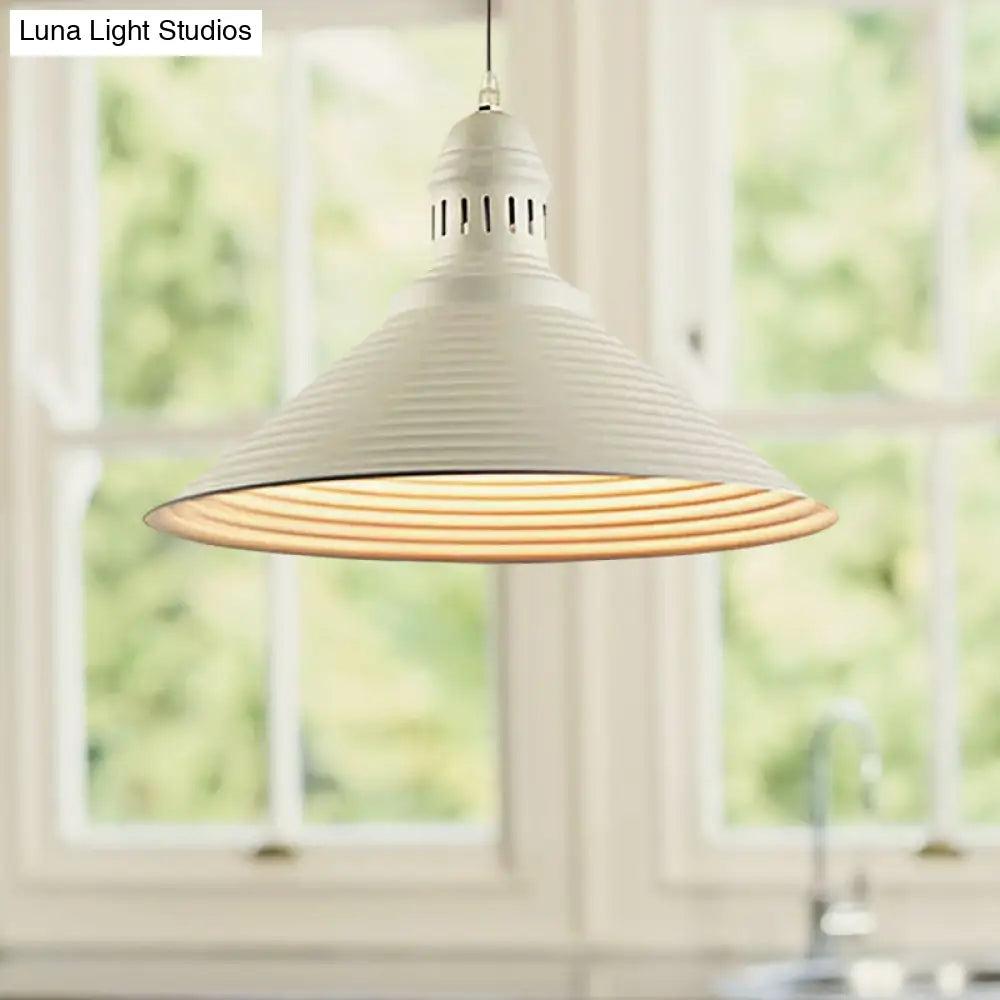 Modern Metal Ribbed Kitchen Pendant Light - Conical/Double Bubble 1-Light Red/Yellow/White