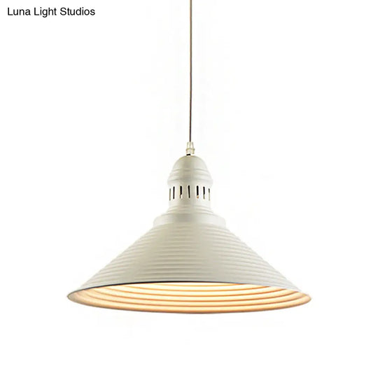 Modern Metal Ribbed Kitchen Pendant Light - Conical/Double Bubble 1-Light Red/Yellow/White