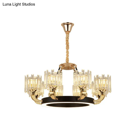 Modern Metal Ring Chandelier With Crystal Shade - 6/8 Bulb Pendant Light Fixture For Living Room