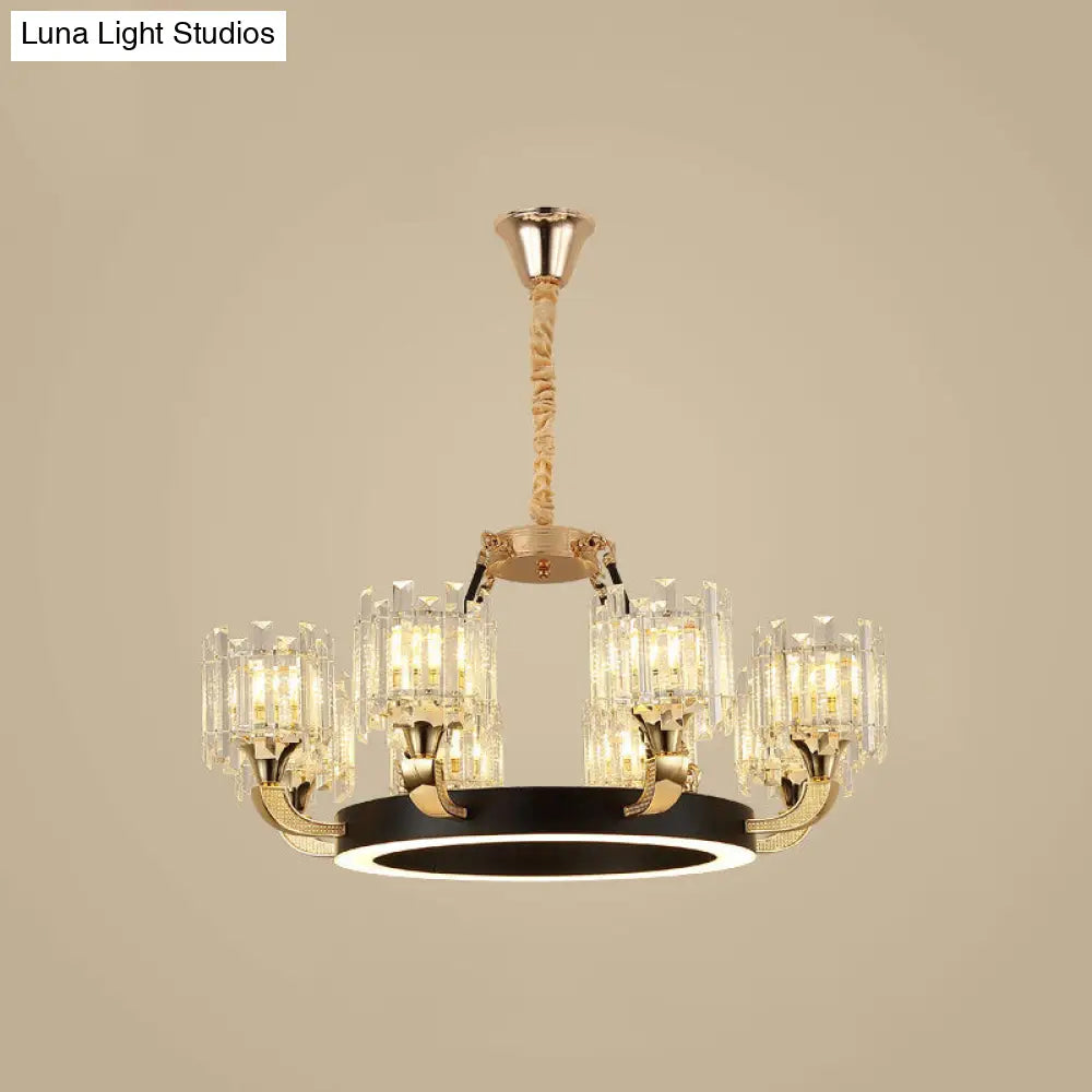 Modern Metal Ring Chandelier With Crystal Shade - 6/8 Bulb Pendant Light Fixture For Living Room