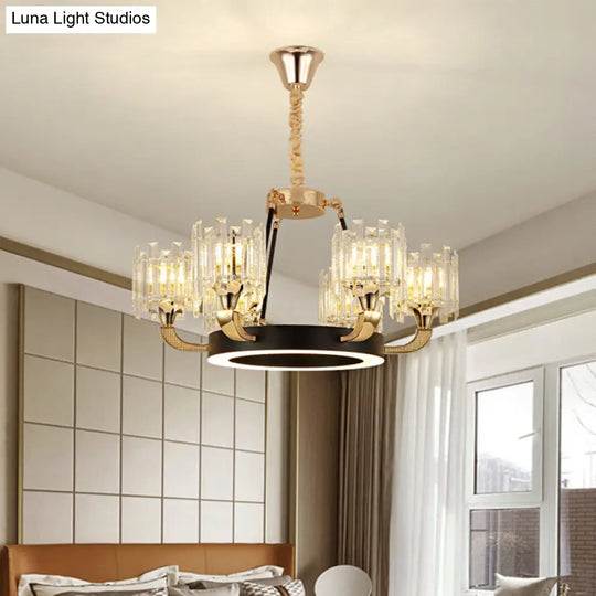 Modern Metal Ring Chandelier With Crystal Shade - 6/8 Bulb Pendant Light Fixture For Living Room