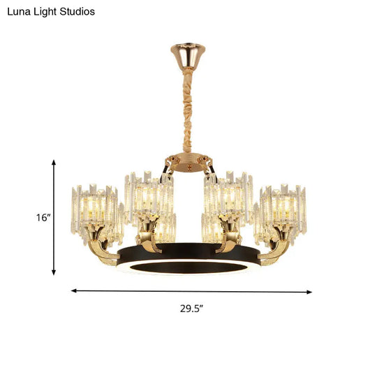 Modern Metal Ring Chandelier With Crystal Shade - 6/8 Bulb Pendant Light Fixture For Living Room